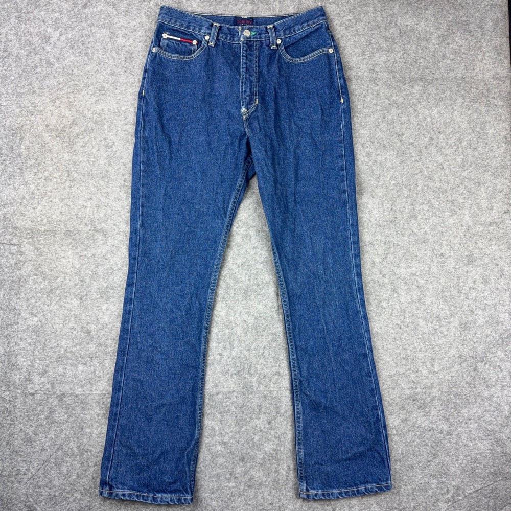 VTG Tommy Jeans Bootleg Jean Womens 7 30 Blue Dark Wash Denim Rigid Made In USA